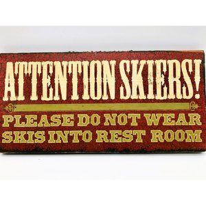 RARE George Nathan Novelty Wood Sign Skiers Skis Skiing Ski Lodge Cabin Decor